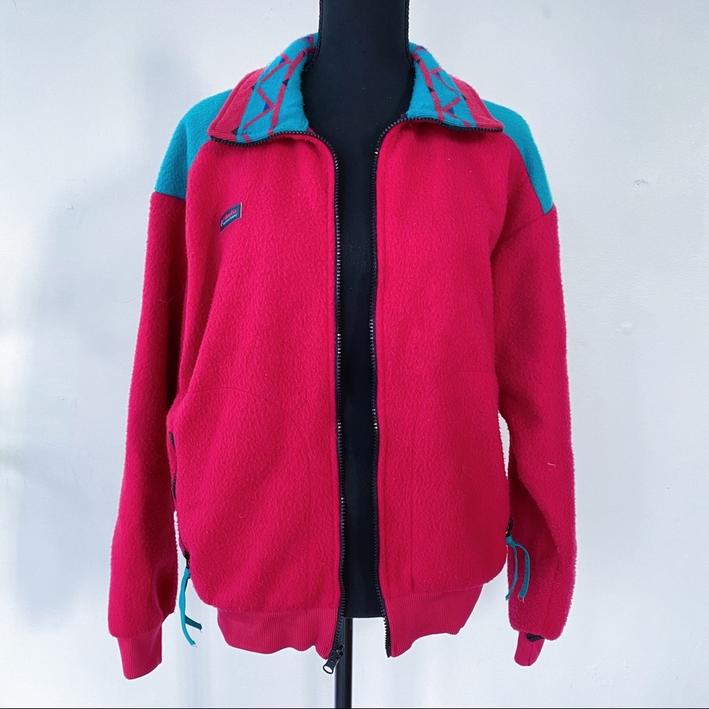 Vintage 90s Columbia Sportswear fleece jacket - Aztec pink/turquoise